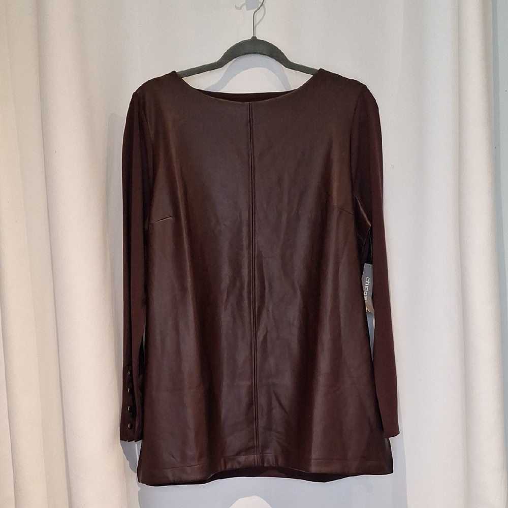 Chico's Ponte Knit And Faux Leather Top Tunic Cherry Brunette Size Chico's 2